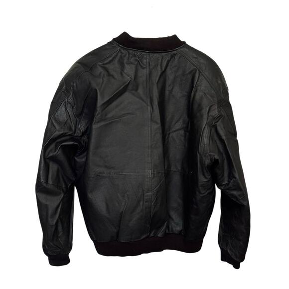 VTG Weekends Men's Black Leather Bomber Jacket Large Pockets Biker Retro READ - Picture 2 of 9